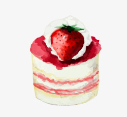 手绘水彩蛋糕元素草莓小蛋糕素材