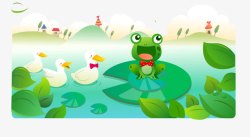 卡通青蛙鸭子池塘风景素材