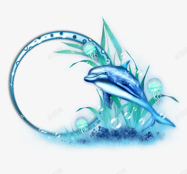 海地装饰相框png免抠素材_88icon https://88icon.com 圆环 彩色水母 水母 海草 海葵图片 相框 鲨鱼