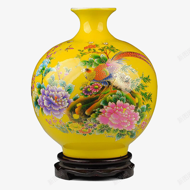 黄色陶瓷花瓶摆件png免抠素材_88icon https://88icon.com 产品实物图 摆件 花瓶 贴花 陶瓷 黄色