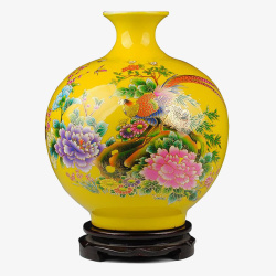黄色陶瓷花瓶摆件素材