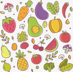 卡通彩色水果蔬菜矢量图素材