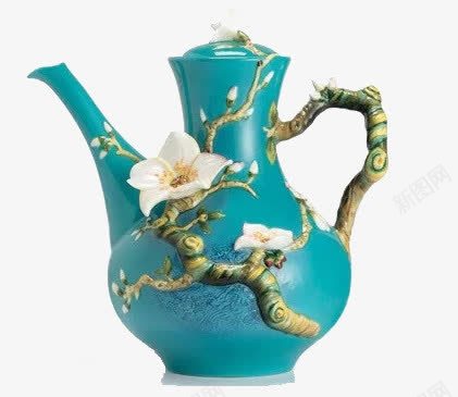 茶壶png免抠素材_88icon https://88icon.com 中国风 古典茶壶 淡雅 白色梅花 花卉装饰 蓝色 陶瓷
