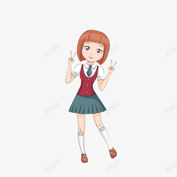 卡通摆POSS的女学生png免抠素材_88icon https://88icon.com 双手比V 女学生 学生手绘 拍照姿势 摆POSSS