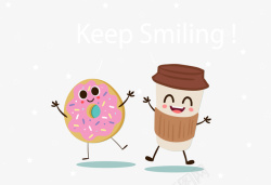 可爱笑脸咖啡和甜甜圈素材
