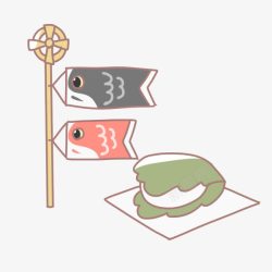 简笔画风格双色鲤鱼旗和团子素材