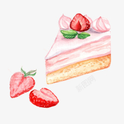 水彩甜品手绘水彩美食草莓蛋糕高清图片