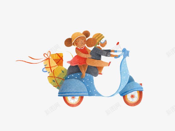 骑着摩托兜风的老鼠png免抠素材_88icon https://88icon.com 创意设计 卡片封面 手绘插画