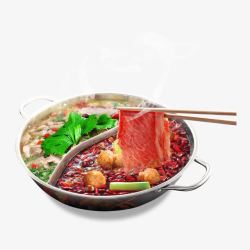 火锅肉类牛肉卷红汤火锅涮菜高清图片