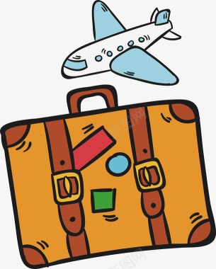 夏季旅游飞机手提箱旅游出行元素图标矢量图图标