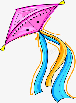 放风筝的童年紫色手绘卡通风筝高清图片