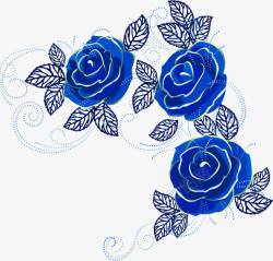 蓝玫瑰婚礼花纹边框装饰素材