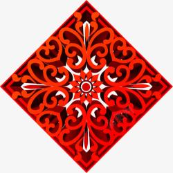 红色方形镂空立体花纹党建素材