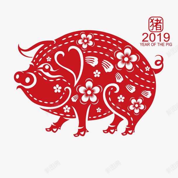 美丽新年的剪纸猪矢量图ai免抠素材_88icon https://88icon.com 剪纸 剪纸猪 数字 新年 母猪 精致 红色 花朵 花纹 装饰 矢量图