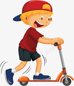 玩滑板车玩滑板车的卡通男孩高清图片