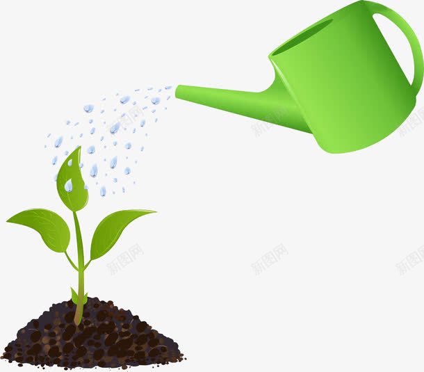 手绘绿色浇水花洒png免抠素材_88icon https://88icon.com 园艺 手绘 正在浇水 浇水 绿色 花洒 花洒喷水