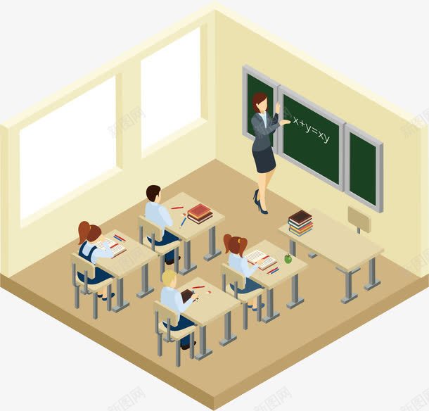 教室场景png免抠素材_88icon https://88icon.com 书写 手绘 教室 教师 桌子 棕色 黑板