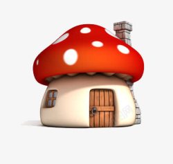 红色白点蘑菇可爱蘑菇屋高清图片