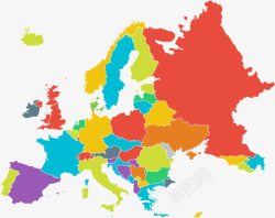 划行彩色分区欧洲地图高清图片