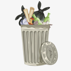 食物容器垃圾桶里的罐子和纸屑卡通高清图片