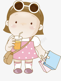 喝果汁企鹅卡通喝果汁的小女孩高清图片