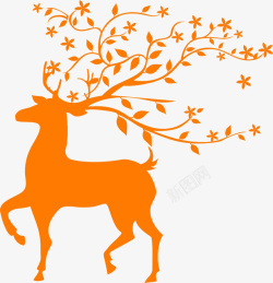 橙色麋鹿橙色简约麋鹿树枝装饰图案高清图片