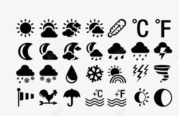 黑色各类天气标识矢量图图标图标