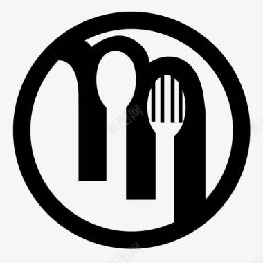 矢量美食素材刀子圆形叉子黑色厨房logo图标图标