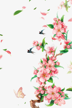 燕子桃花粉红色浪漫桃花背景高清图片