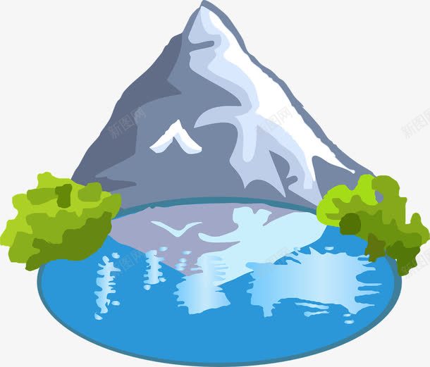 手绘山水png免抠素材_88icon https://88icon.com 山 树木 湖 蓝色