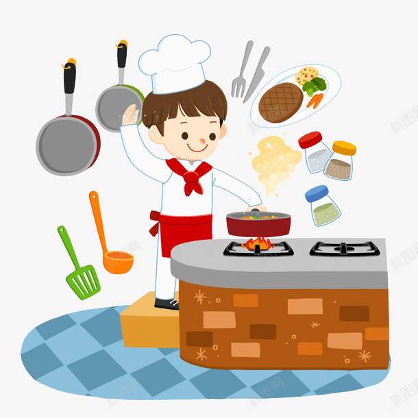 手绘卡通厨房烹饪png免抠素材_88icon https://88icon.com 卡通厨师 卡通手绘 卡通灶台 厨具 厨房 厨电 大学生厨房ppt 彩色 火塘 烹饪 美食制作过程