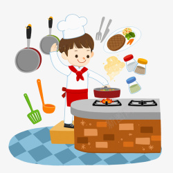 厨电煲汤手绘卡通厨房烹饪高清图片