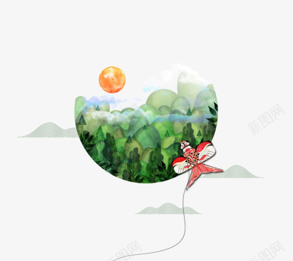 热爱春天清新文艺圆形彩绘风筝树林图标图标