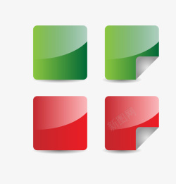 绿色和红色方形折页标签素材