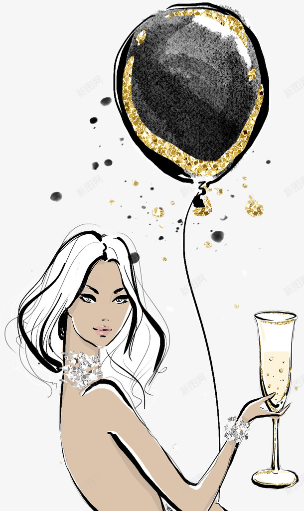穿露背装的时尚女人png免抠素材_88icon https://88icon.com 女人 性感的 气球 漂亮的 装饰 酒类 露背装 香槟