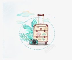 卡通拖行李箱卡通手绘春季旅行箱高清图片
