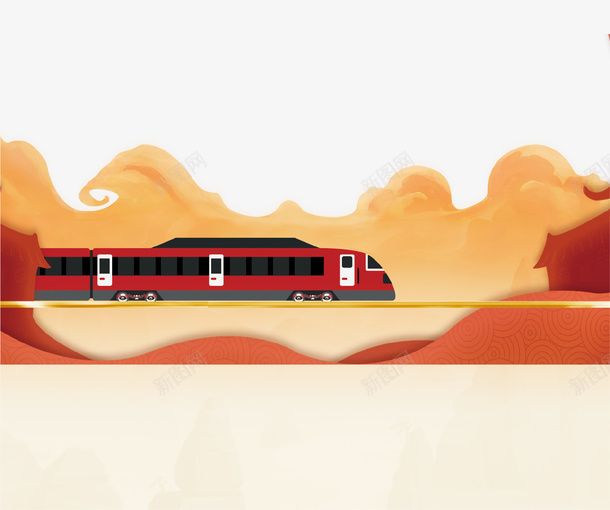 卡通春运火车快线psd免抠素材_88icon https://88icon.com Q版小火车 云雾 卡通 新年 春运 火车 过年 铁路 铁轨 黄色