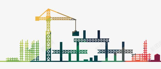 建筑工地彩色剪影png免抠素材_88icon https://88icon.com 安全生产月安全生产生产 工地 工地安全 建筑工地彩色剪影