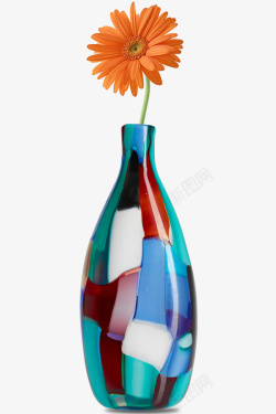橙色蓝色系彩色创意拼接花瓶高清图片