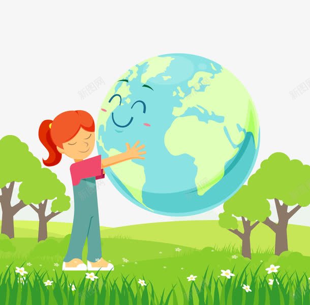 卡通人物站在地平面png免抠素材_88icon https://88icon.com 保护地球 卡通手绘 地平面 宣传册背景 绿色环保 能源行业 节能减排