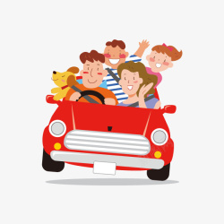 汽车里的数码产品红色小汽车里的一家人高清图片