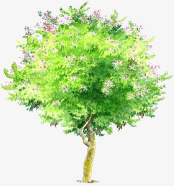 手绘漫画夏季绿色大树花朵素材