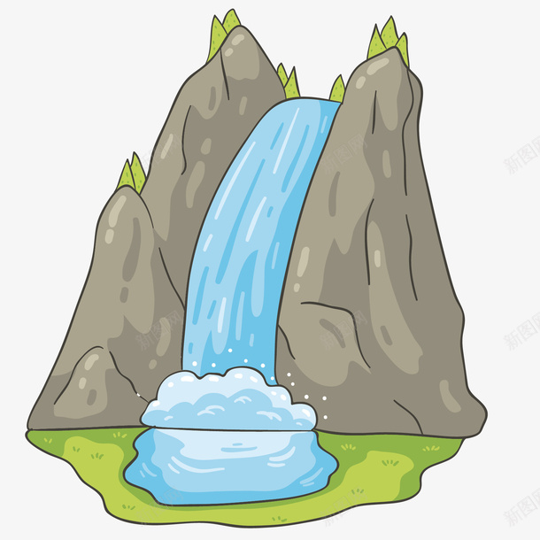 扁平蓝色瀑布矢量图eps免抠素材_88icon https://88icon.com 山水 扁平 水流 瀑布 绿色 草坪 蓝色 矢量图