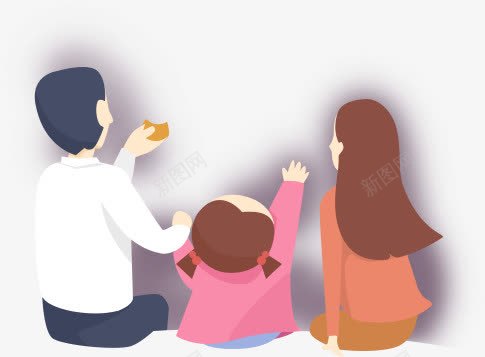 卡通一家人png免抠素材_88icon https://88icon.com 一家三口 吃月饼 团圆 手绘一家人 赏月