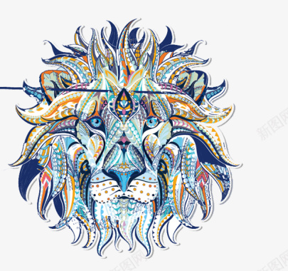 彩色插画狮子胸前印花图案图标图标