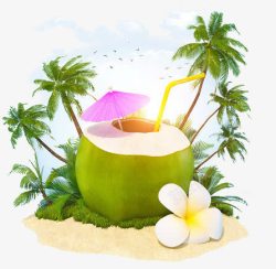 海南度假椰子汁素材