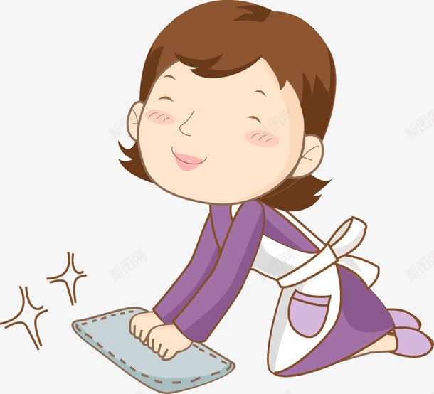 擦地板的女人图png免抠素材_88icon https://88icon.com 卡通 女人 家庭主妇 微笑的 擦地板 紫色的 高兴地