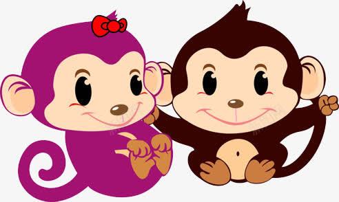 一对小猴png免抠素材_88icon https://88icon.com 卡通 可爱 情侣猴子 插画