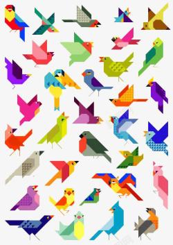 彩色七巧板各种五彩几何鸟高清图片