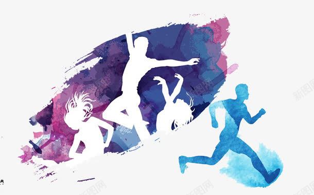 五四青年节跳跃奔跑的人物剪影png免抠素材_88icon https://88icon.com 五四青年节 人物剪影 奔跑 蓝紫色 装饰插图 跳跃